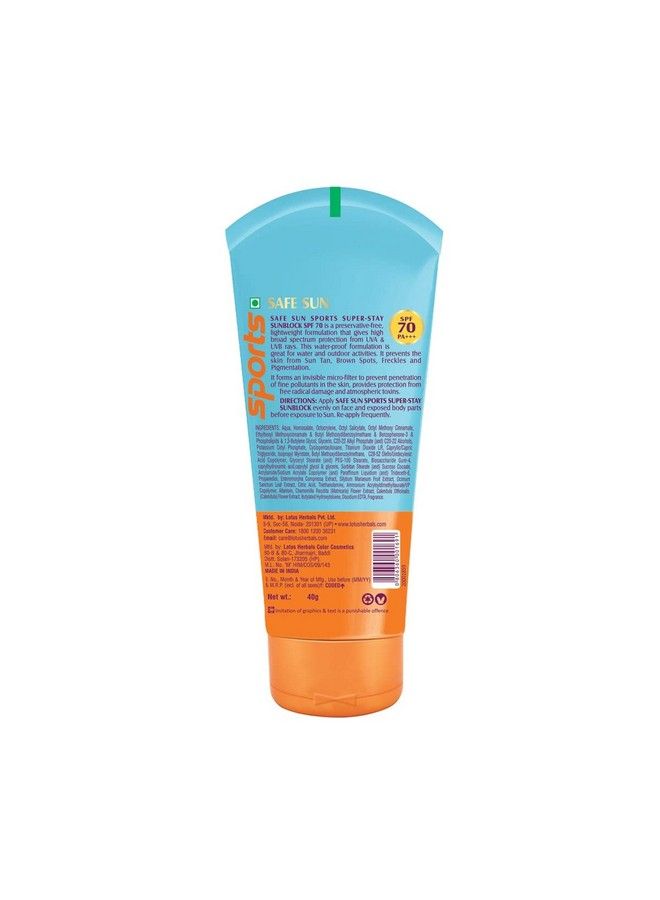 LOTUS HERBALS Safe Sun Sports Superstay Sunblock Spf 70 Pa+++ Preservative Free Antipollution 40Gwhite  - Image 3
