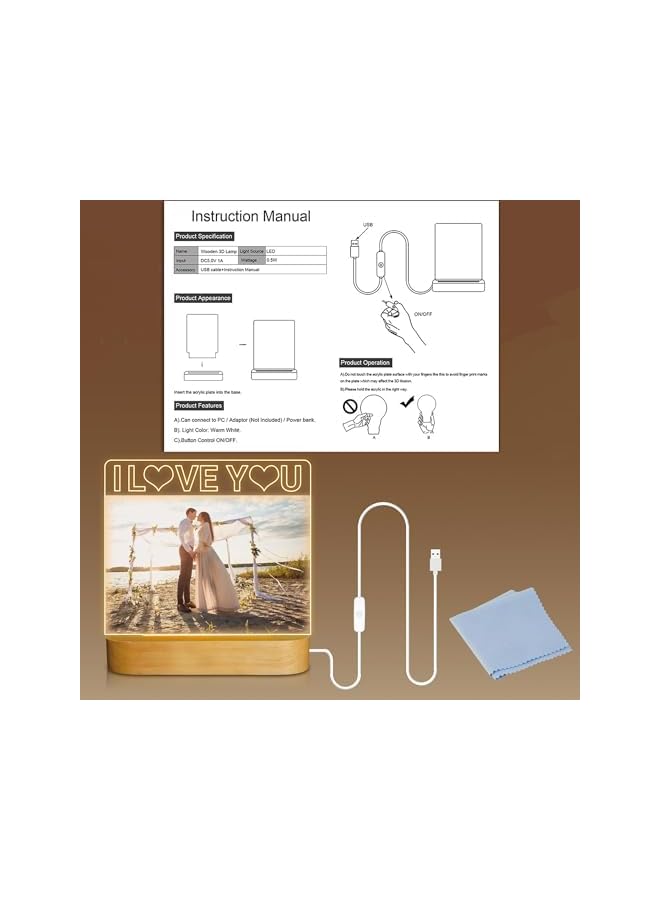 The Bros Picture Frame, I Love You 4"x 6" Acrylic Photo Frame with Warm Color LED Night Light Home Desktop Decor, Unique Gift for Couple Wife Lover Girl Valentine's Day Anniversary Birthday Wedding Present - Image 5