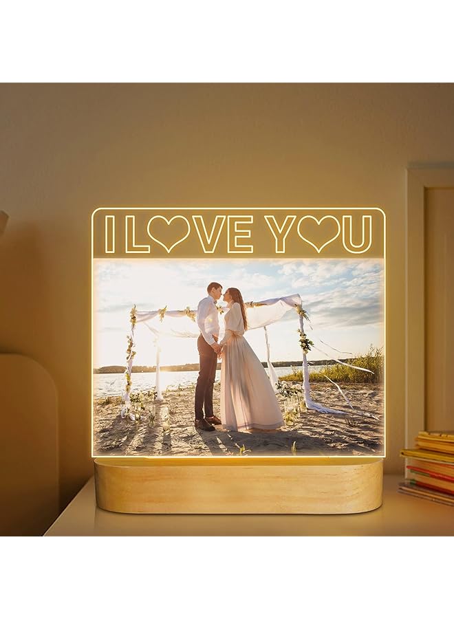 The Bros Picture Frame, I Love You 4"x 6" Acrylic Photo Frame with Warm Color LED Night Light Home Desktop Decor, Unique Gift for Couple Wife Lover Girl Valentine's Day Anniversary Birthday Wedding Present - Image 1