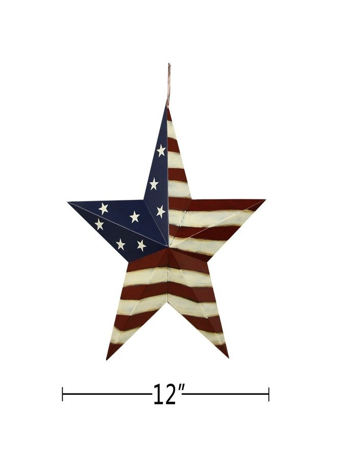 E-view Metal American Flag Barn Star Decor Patriotic Mounted 3D Wall Art July of 4th Decoration 12"-A - Image 3