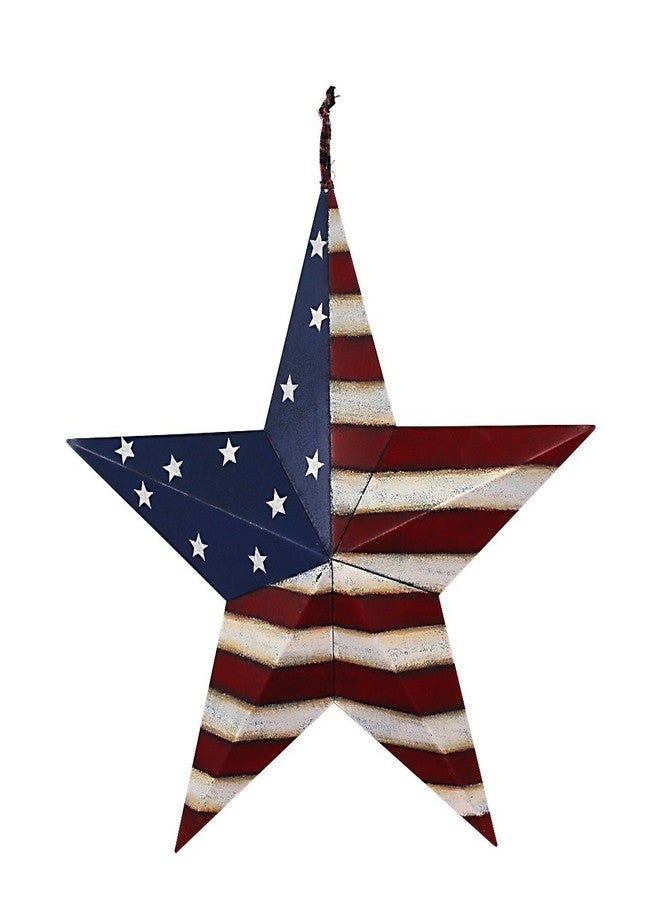 E-view Metal American Flag Barn Star Decor Patriotic Mounted 3D Wall Art July of 4th Decoration 12"-A - Image 1