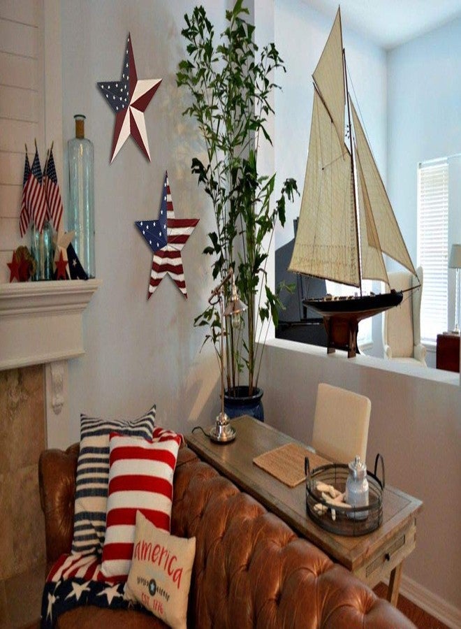 E-view Metal American Flag Barn Star Decor Patriotic Mounted 3D Wall Art July of 4th Decoration 12"-A - Image 4