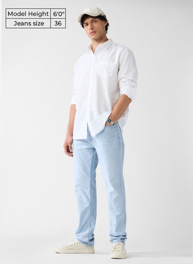 The Souled Store Men Frost Blue Slim Fit Mid-Rise Stretchable Jeans - Image 4