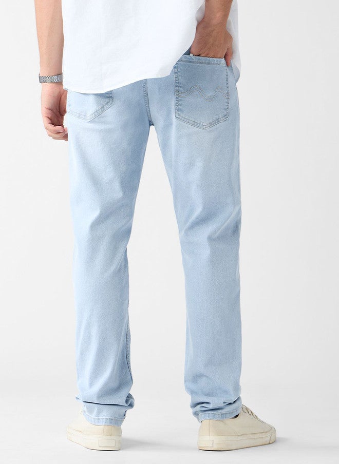 The Souled Store Men Frost Blue Slim Fit Mid-Rise Stretchable Jeans - Image 3