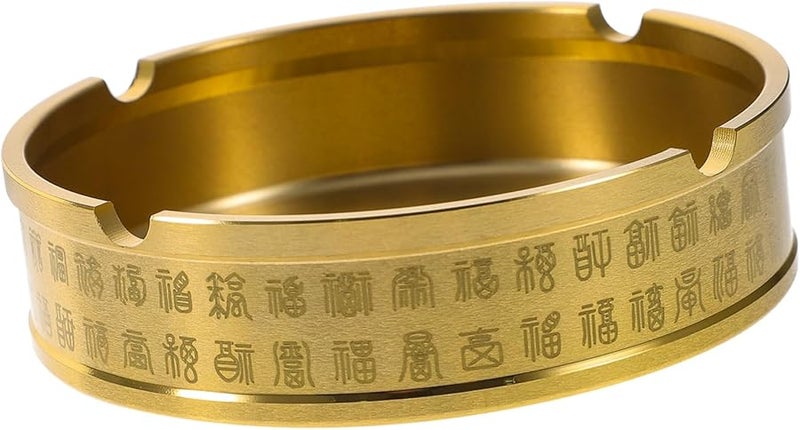 صينية براس مستديرة قديمة الطراز للطاولة، صينية رماد معدنية مدمجة للمكتب المنزلي أو سطح المكتب - Image 1