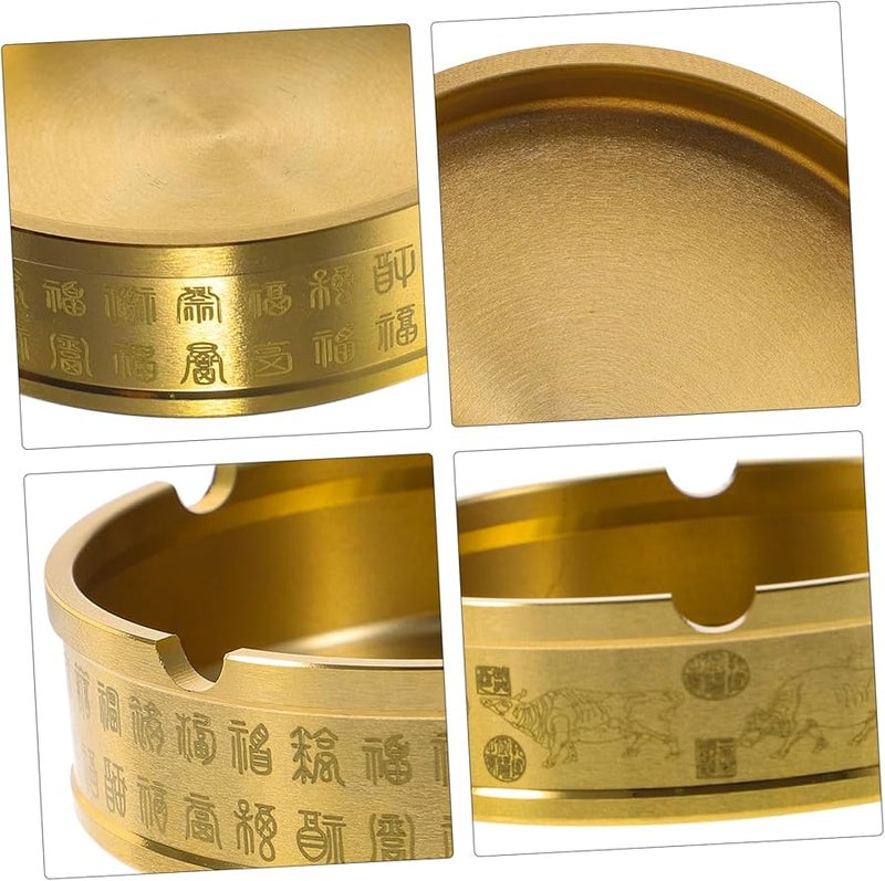 صينية براس مستديرة قديمة الطراز للطاولة، صينية رماد معدنية مدمجة للمكتب المنزلي أو سطح المكتب - Image 5