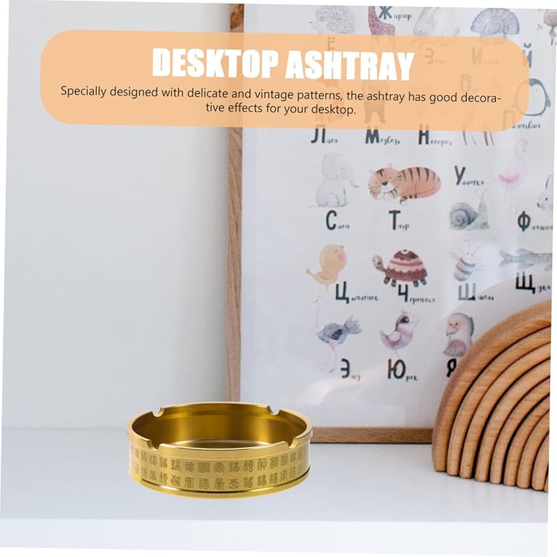 صينية براس مستديرة قديمة الطراز للطاولة، صينية رماد معدنية مدمجة للمكتب المنزلي أو سطح المكتب - Image 4