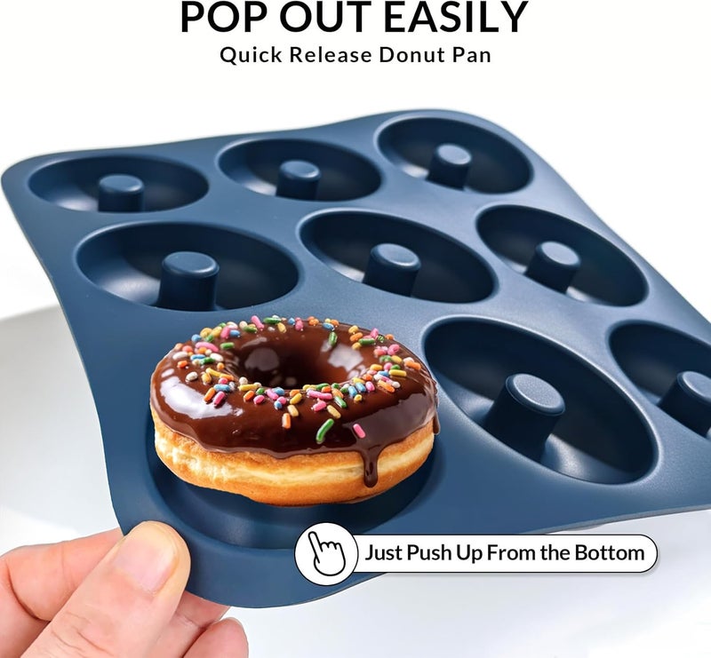 FunLavie Large Silicone Donut Pan for Baking, 9 Cavity Non-Stick Food Grade Silicone Donut Molds, Doughnut Pan and Bagel Pans for Baking & Kitchen, BPA Free 11.2 x 11.1 Inches, Dishwasher Safe - Blue - Image 4