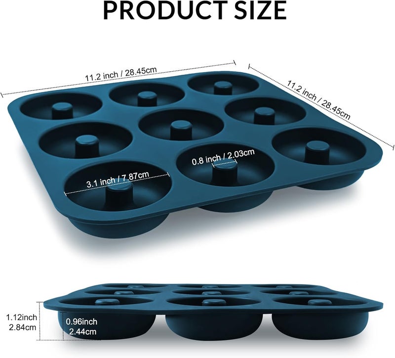 FunLavie Large Silicone Donut Pan for Baking, 9 Cavity Non-Stick Food Grade Silicone Donut Molds, Doughnut Pan and Bagel Pans for Baking & Kitchen, BPA Free 11.2 x 11.1 Inches, Dishwasher Safe - Blue - Image 3