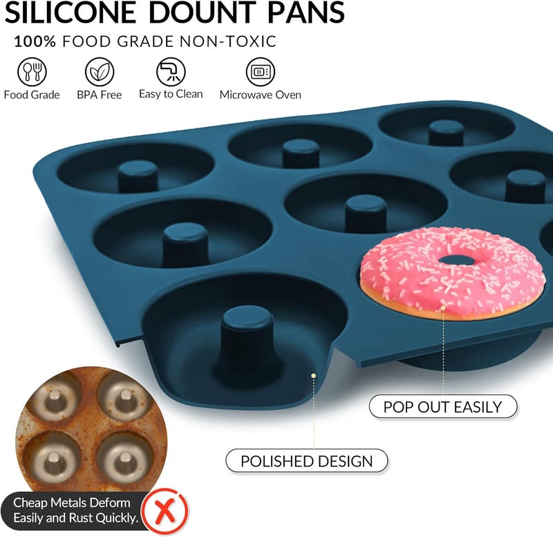 FunLavie Large Silicone Donut Pan for Baking, 9 Cavity Non-Stick Food Grade Silicone Donut Molds, Doughnut Pan and Bagel Pans for Baking & Kitchen, BPA Free 11.2 x 11.1 Inches, Dishwasher Safe - Blue - Image 2
