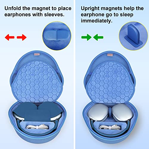 BOVKE Hard Carrying Case with Sleep Mode for Apple AirPods Max Wireless Over-Ear Headphones, AirPods Max Protective Portable Storage Bag with Mesh Pocket for Headphone Accessories, Blue - Image 3