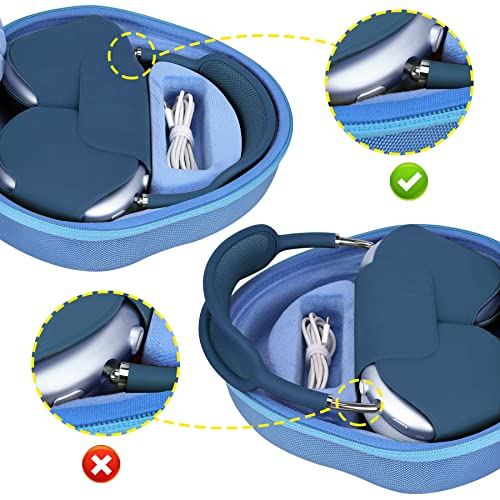 BOVKE Hard Carrying Case with Sleep Mode for Apple AirPods Max Wireless Over-Ear Headphones, AirPods Max Protective Portable Storage Bag with Mesh Pocket for Headphone Accessories, Blue - Image 4