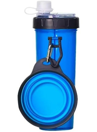 2-in-1 Portable Pet Water Bottle – Leakproof Travel Bottle with Foldable Silicone Bowl for Water & Dry Food