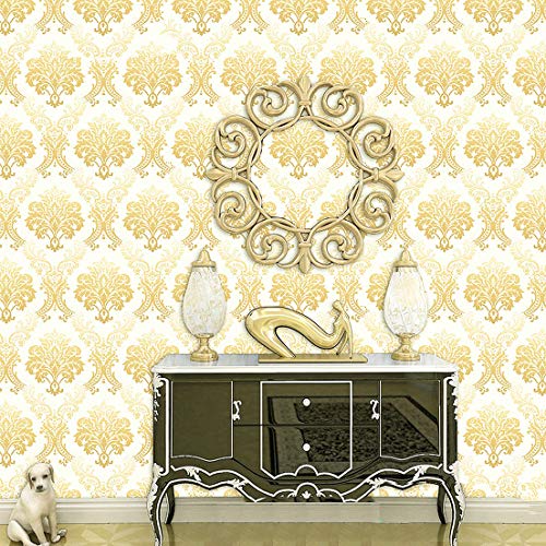 Wolpin Floral Damask Self Adhesive Wallpaper (45 x 1000 CM, Gold) | DIY Wall Sticker for Living Room, Hall, Sofa Background | Peel & Stick PVC Vinyl Decoration Sheet in Gold for Home Interior Makeover - Image 5