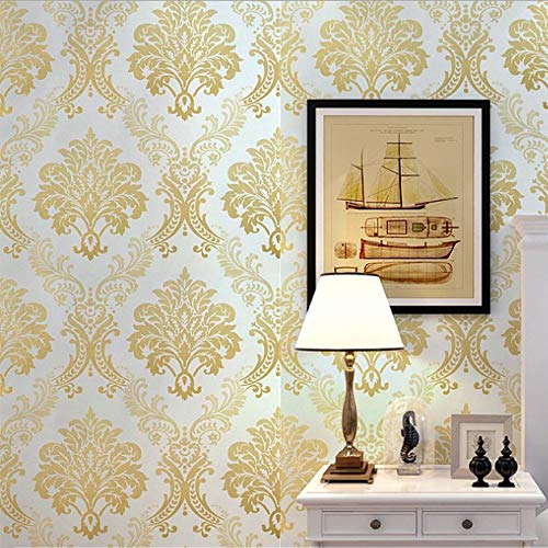 Wolpin Floral Damask Self Adhesive Wallpaper (45 x 1000 CM, Gold) | DIY Wall Sticker for Living Room, Hall, Sofa Background | Peel & Stick PVC Vinyl Decoration Sheet in Gold for Home Interior Makeover - Image 2