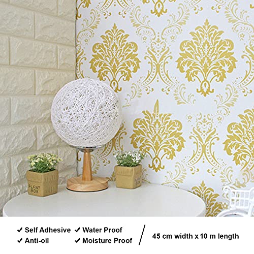 Wolpin Floral Damask Self Adhesive Wallpaper (45 x 1000 CM, Gold) | DIY Wall Sticker for Living Room, Hall, Sofa Background | Peel & Stick PVC Vinyl Decoration Sheet in Gold for Home Interior Makeover - Image 4