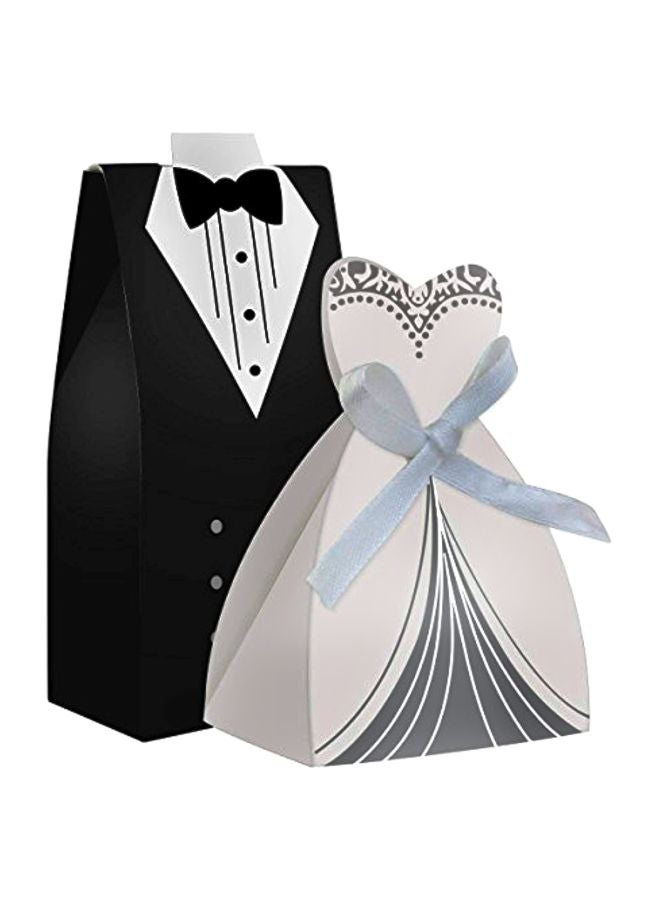 NIBEMINENT 2-Piece Cardboard Wedding Dress And Tuxedo Design Gift Bag White/Black - Image 1