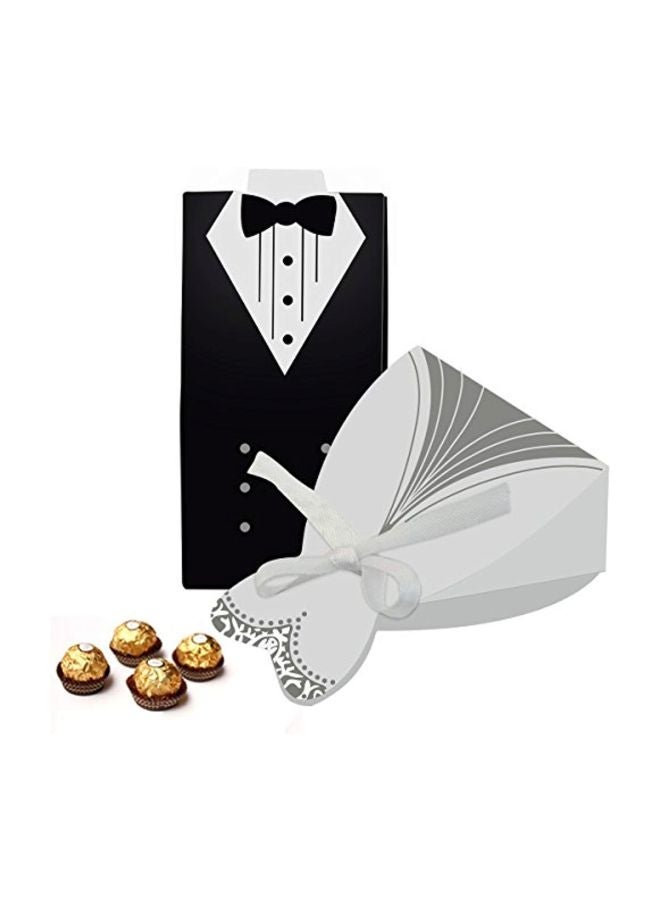 NIBEMINENT 2-Piece Cardboard Wedding Dress And Tuxedo Design Gift Bag White/Black - Image 3