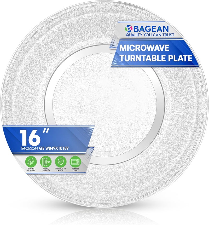 Bagean Microwave Plate Replacement 16 inch Fits WB49X10189 GE FMicrowave Glass Plate - Exactly Replaces Rotating Microwave Turntable Plate - Durable Oven Microwave Tray Dish For Better Reheating and Cooking - Image 1