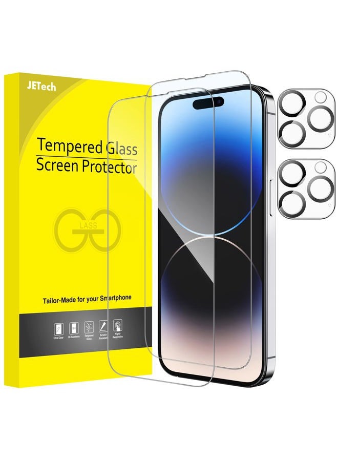Jetech حماية شاشة كاملة لجهاز آيفون 14 برو 6.1 بوصة مع واقي عدسة الكاميرا، فيلم زجاجي مقسى، وضوح عالي، عبوة 2 - Image 1