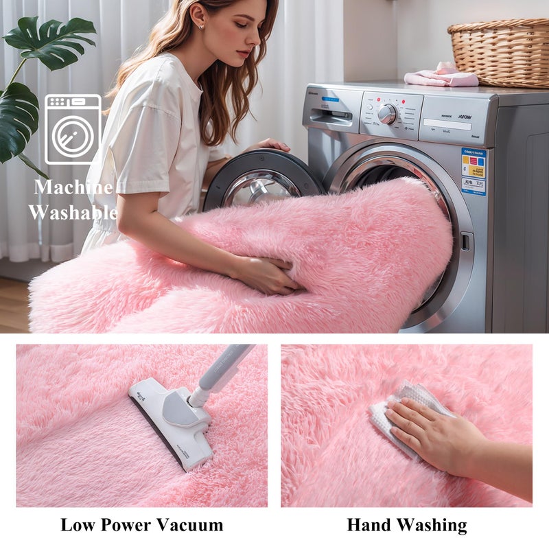 KICHOWUA Pink Fluffy 4x6 Area Rugs for Bedroom Girls, Soft Washable Fuzzy Furry Shag Rug for Kids Room, Nursery, Dorm Decor, Cute Plush Carpet for Baby Toddler - Image 5