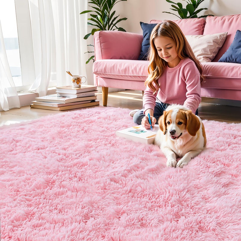 KICHOWUA Pink Fluffy 4x6 Area Rugs for Bedroom Girls, Soft Washable Fuzzy Furry Shag Rug for Kids Room, Nursery, Dorm Decor, Cute Plush Carpet for Baby Toddler - Image 2
