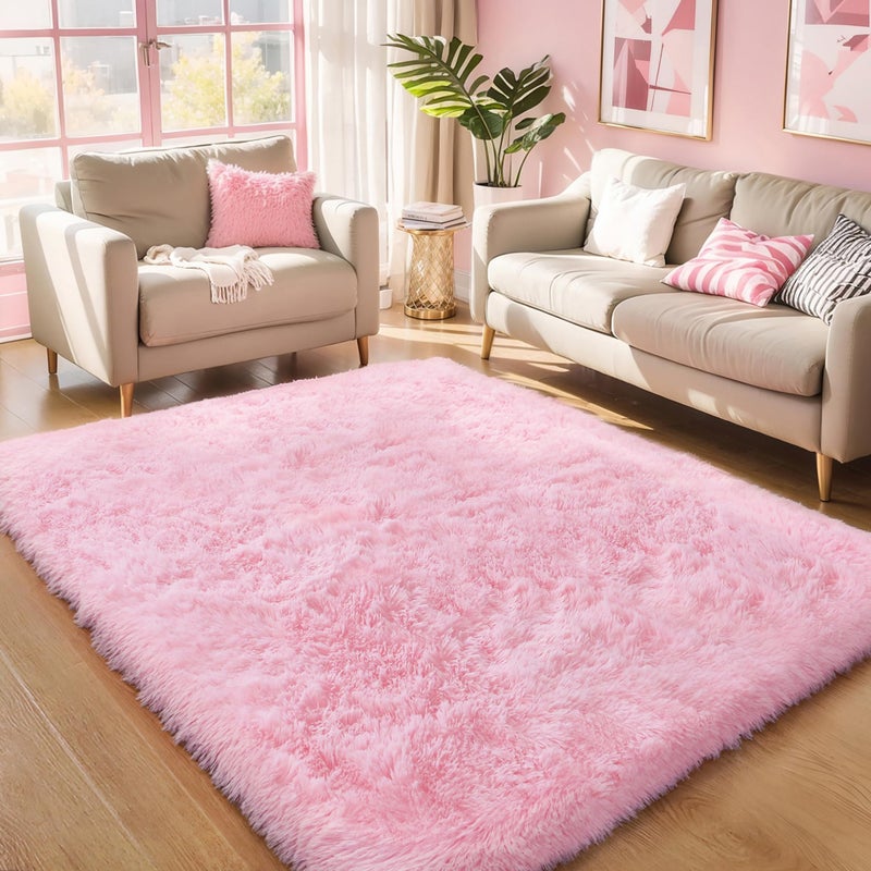 KICHOWUA Pink Fluffy 4x6 Area Rugs for Bedroom Girls, Soft Washable Fuzzy Furry Shag Rug for Kids Room, Nursery, Dorm Decor, Cute Plush Carpet for Baby Toddler - Image 1