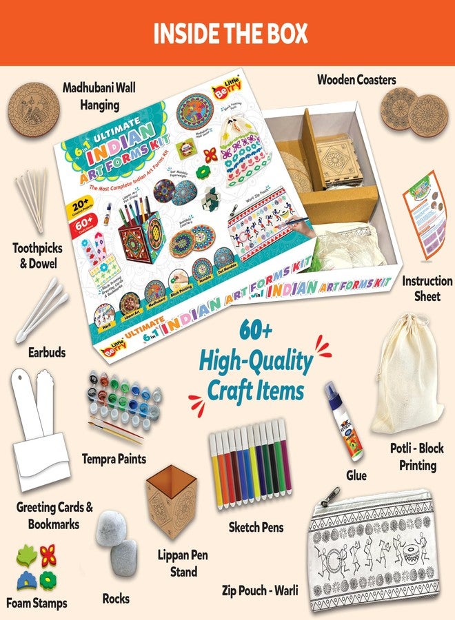 Little Berry Indian Art Forms Kits | Paper, Wood Ultimate 6 in 1 DIY Art & Craft Kit for Kids | Create 20+ Projects | Learn Lippan, Warli, Block Printing, Mandala & Madhubani Painting Kit | DIY Toys - Image 2