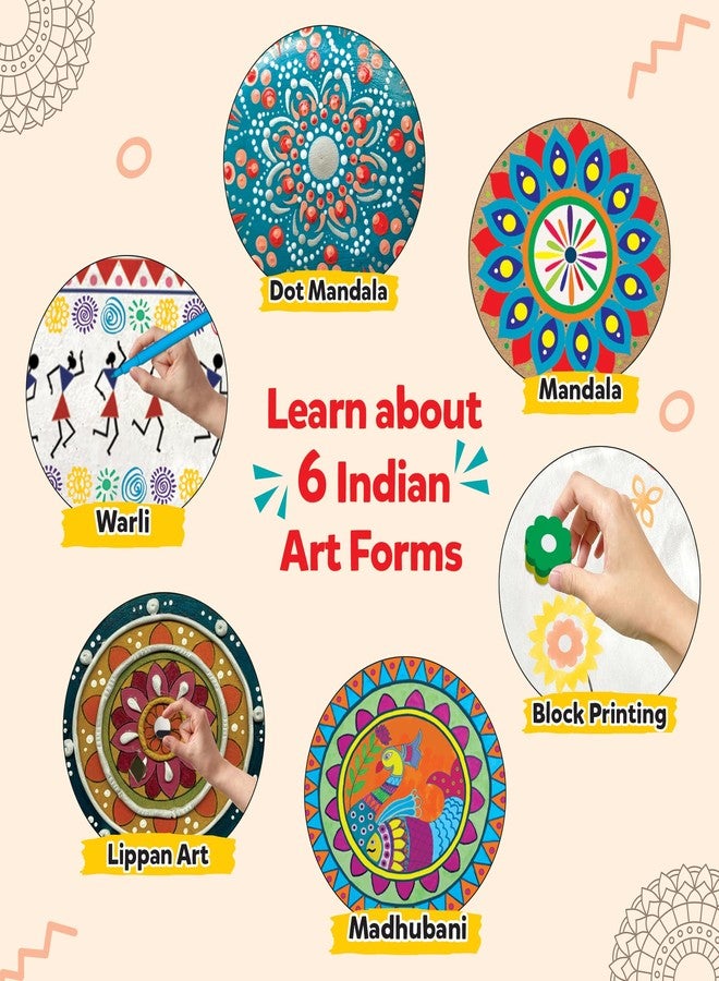 Little Berry Indian Art Forms Kits | Paper, Wood Ultimate 6 in 1 DIY Art & Craft Kit for Kids | Create 20+ Projects | Learn Lippan, Warli, Block Printing, Mandala & Madhubani Painting Kit | DIY Toys - Image 3