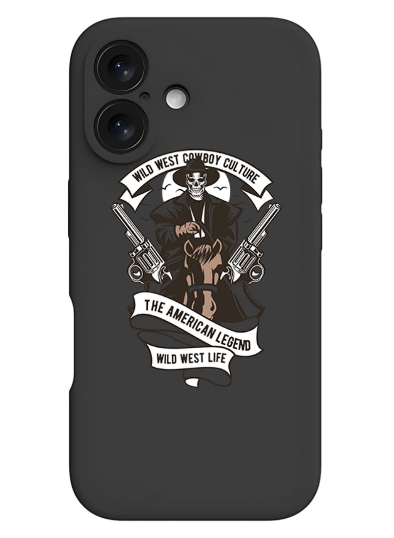 Theodor iPhone 16 Plus Black Protective Slim Fit Case Liquid Silicone Cover with Full Body Protection Anti-Scratch Shockproof Case For iPhone - Wild west cowboy culture - Image 1