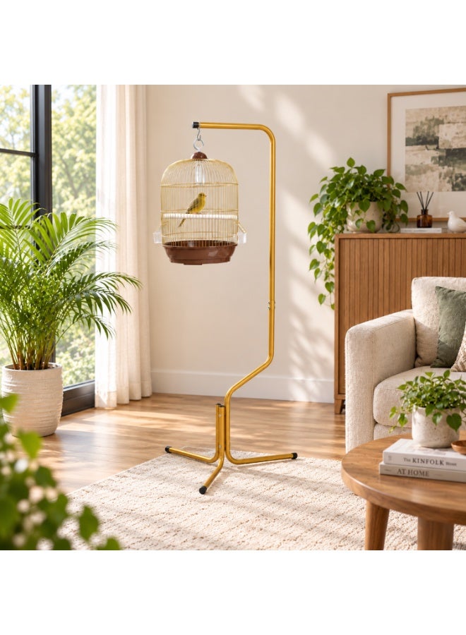 Dayang Round Gold Bird Cage (33x53 cm) & C7A Floor Stand (161 cm) Combo Set - Image 3
