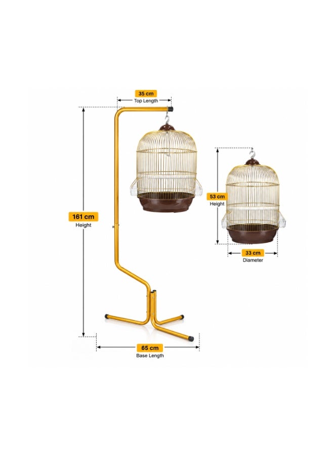 Dayang Round Gold Bird Cage (33x53 cm) & C7A Floor Stand (161 cm) Combo Set - Image 2