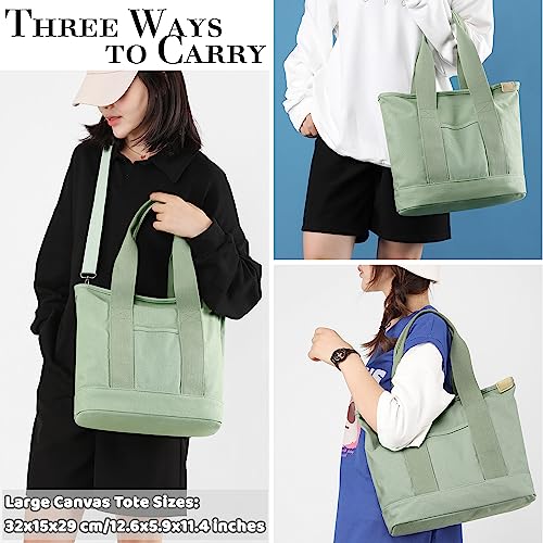 MINGRI Small Canvas Tote Bag for Women,Mini Totes Bags with Pockets, Cute Bible Handbag with Zipper Travel Crossbody Purse with Compartments Satchel Handbags for Work,Shopping,Beach,with Long Strap,2 Sizes - Image 4