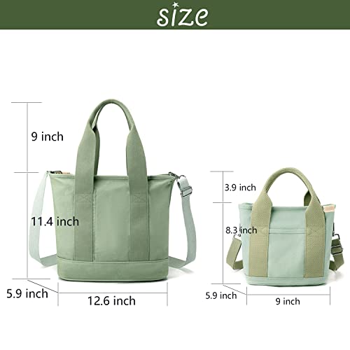 MINGRI Small Canvas Tote Bag for Women,Mini Totes Bags with Pockets, Cute Bible Handbag with Zipper Travel Crossbody Purse with Compartments Satchel Handbags for Work,Shopping,Beach,with Long Strap,2 Sizes - Image 2