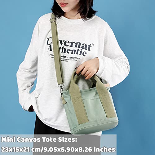 MINGRI Small Canvas Tote Bag for Women,Mini Totes Bags with Pockets, Cute Bible Handbag with Zipper Travel Crossbody Purse with Compartments Satchel Handbags for Work,Shopping,Beach,with Long Strap,2 Sizes - Image 3