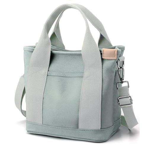 MINGRI Small Canvas Tote Bag for Women,Mini Totes Bags with Pockets, Cute Bible Handbag with Zipper Travel Crossbody Purse with Compartments Satchel Handbags for Work,Shopping,Beach,with Long Strap,2 Sizes - Image 1