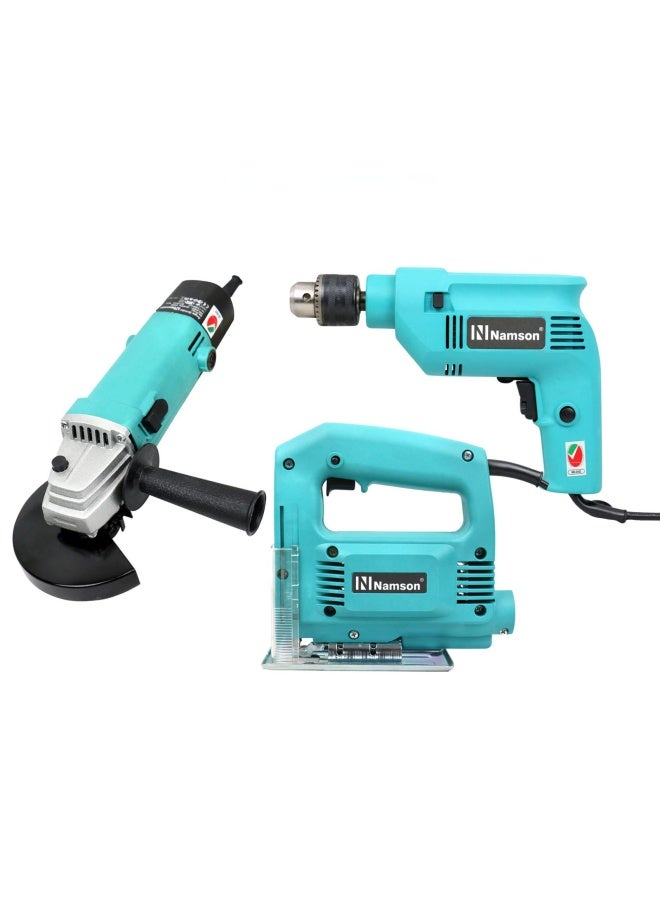 NAMSON 3 Pieces Power Tools Set Ipmact Drill 450W+Angle Grinder 500+Jigsaw 350W Sa-Ptg3N 220-240V 50-60 Hz - Image 5