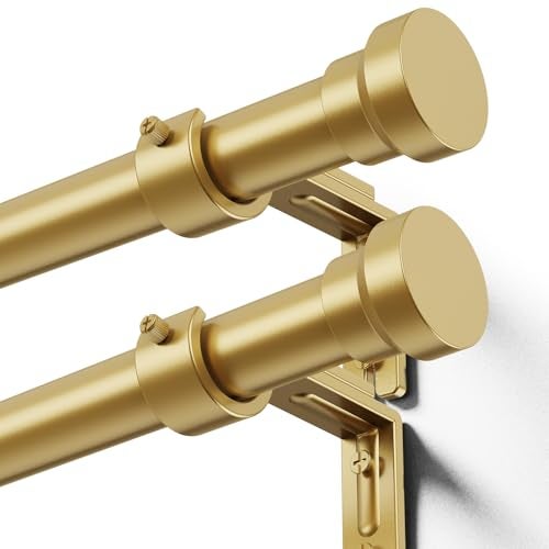YaFex Curtain Rods 2 Pack 32-58 Inch, Heavy Duty 1 Inch Curtain Rod, Gold Short Adjustable Window Treatment Rods, Modern Design, Easy Installation - Image 1