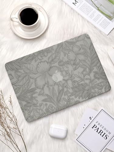 Seorsok Compatible with MacBook Pro 13 inch Case M2 2023,2022,2021-2016 A2338 M1 A2251 A2289 A2159 A1989 A1708 A1706,Leaves Flowers Leather Hard Shell Case with Keyboard Cover,Grey Blooming Floral - Image 4