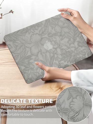 Seorsok Compatible with MacBook Pro 13 inch Case M2 2023,2022,2021-2016 A2338 M1 A2251 A2289 A2159 A1989 A1708 A1706,Leaves Flowers Leather Hard Shell Case with Keyboard Cover,Grey Blooming Floral - Image 2