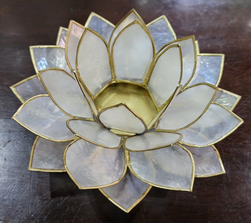 BrightSpot Solutions Moonshadow Handmade Capiz Shell Lotus Tea Light Holder, Elegant Flower Design with Natural Translucent Finish, Ideal for Home Decor, Meditation, Weddings & Serene Centerpieces, Natural - Image 5