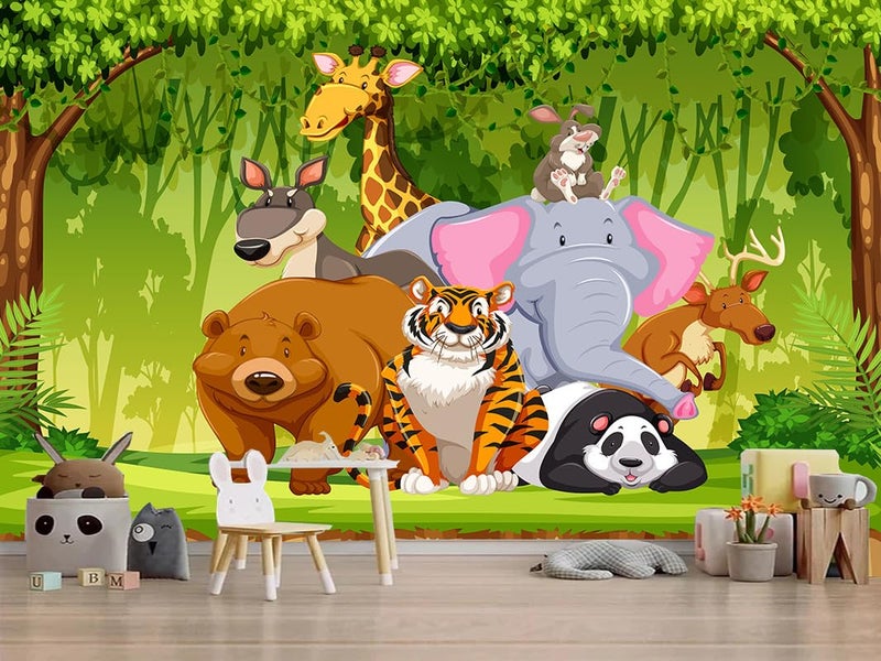 DECOR PRODUCTION Cartoon Design Kids Theme Vinyl Poster Animals Wallpaper Wall Sticker for Home Decor, Living Room, Bedroom,Kids Room, Play Room (Self Adhesive Vinyl, 3x4 feet i.e 36x48 inch)_01c - Image 4