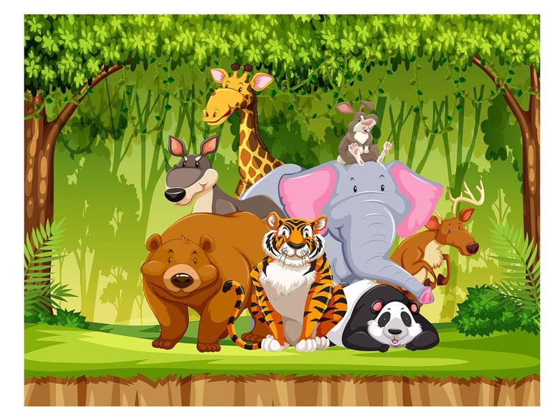 DECOR PRODUCTION Cartoon Design Kids Theme Vinyl Poster Animals Wallpaper Wall Sticker for Home Decor, Living Room, Bedroom,Kids Room, Play Room (Self Adhesive Vinyl, 3x4 feet i.e 36x48 inch)_01c - Image 1