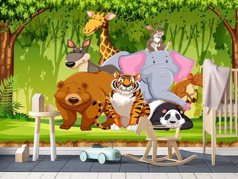 DECOR PRODUCTION Cartoon Design Kids Theme Vinyl Poster Animals Wallpaper Wall Sticker for Home Decor, Living Room, Bedroom,Kids Room, Play Room (Self Adhesive Vinyl, 3x4 feet i.e 36x48 inch)_01c - Image 3