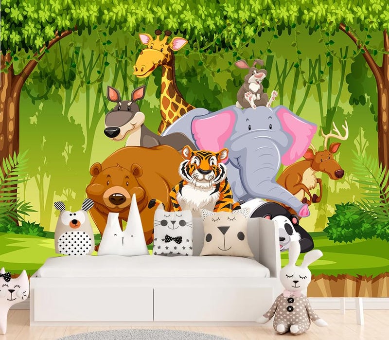 DECOR PRODUCTION Cartoon Design Kids Theme Vinyl Poster Animals Wallpaper Wall Sticker for Home Decor, Living Room, Bedroom,Kids Room, Play Room (Self Adhesive Vinyl, 3x4 feet i.e 36x48 inch)_01c - Image 2