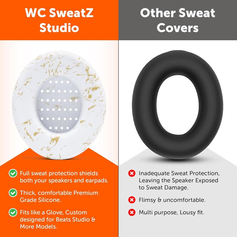 WC SweatZ Protective Earpad Covers Made by | Fits Beats Studio 3 & 2 & Studio Pro (Does Not Fit Beats Solo) / Bose QC35 & 35II / Bose 700 & More | Sweatproof & Easily Washable | Gold Marble - Image 3
