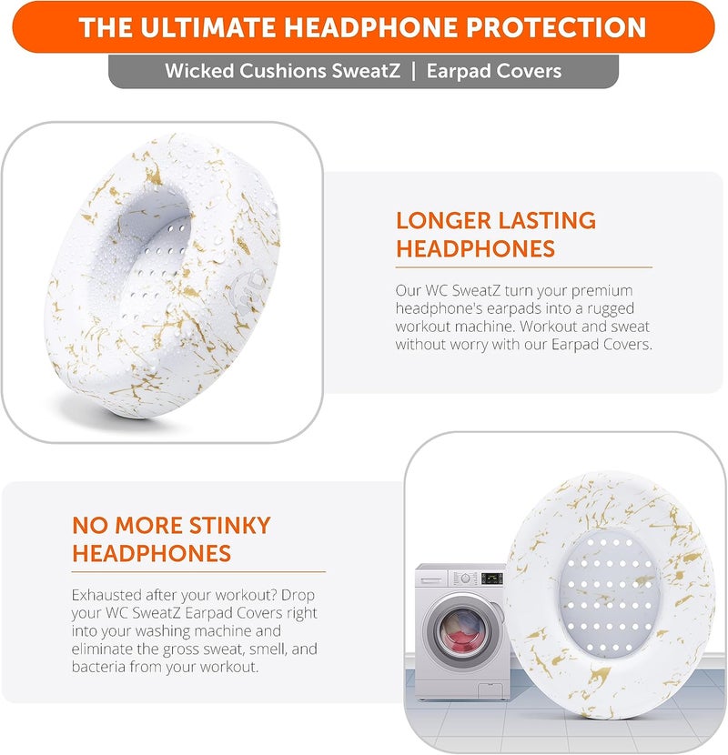 WC SweatZ Protective Earpad Covers Made by | Fits Beats Studio 3 & 2 & Studio Pro (Does Not Fit Beats Solo) / Bose QC35 & 35II / Bose 700 & More | Sweatproof & Easily Washable | Gold Marble - Image 5