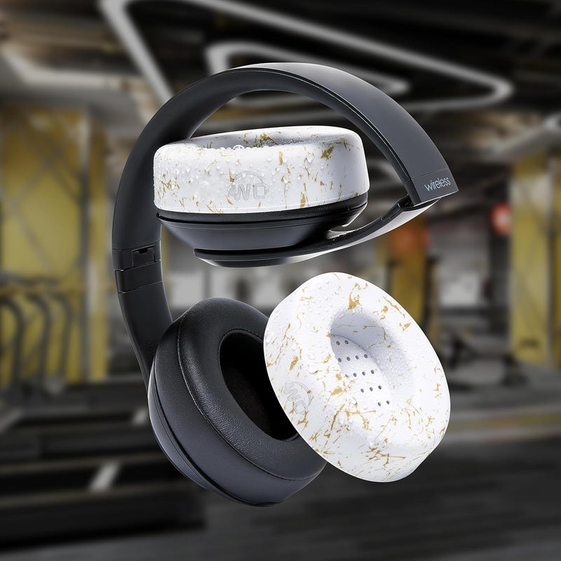 WC SweatZ Protective Earpad Covers Made by | Fits Beats Studio 3 & 2 & Studio Pro (Does Not Fit Beats Solo) / Bose QC35 & 35II / Bose 700 & More | Sweatproof & Easily Washable | Gold Marble - Image 4