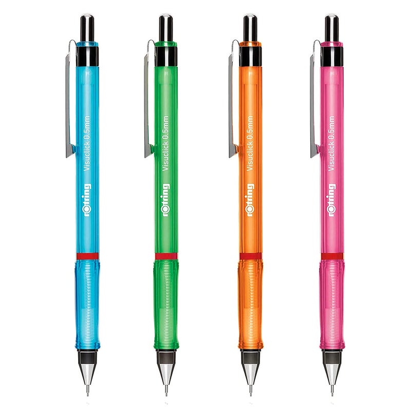 Rotring Rotring Visuclick 05mm Mechanical Pencils 2B Lead Blue Green Orange Pink Barrel Total 4 Pieces  - Image 1