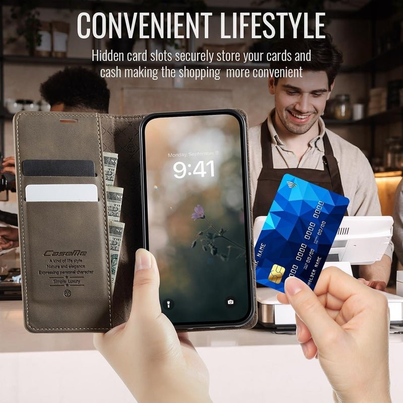 حافظة هاتف لأيفون 17، مصنوعة من جلد PU عالي الجودة [مانعة للتشويش الراديوي RFID]، تحتوي على فتحة للبطاقات ووظيفة وقوف، حافظة جلدية، حافظة للهاتف، غطاء لأيفون 17، لون بنفسجي - Image 4